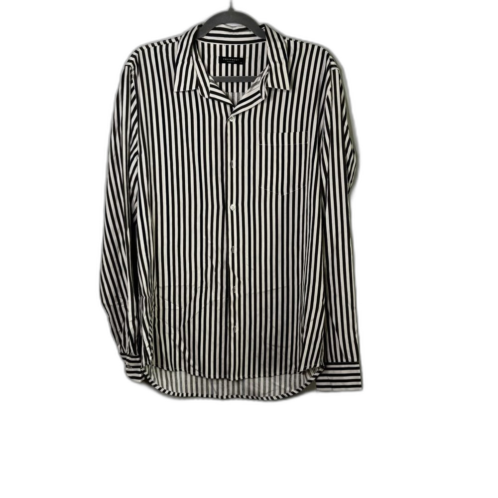 NWT! Black, Navy and White Striped Oversized Luxury Men’s Shirt | Medium